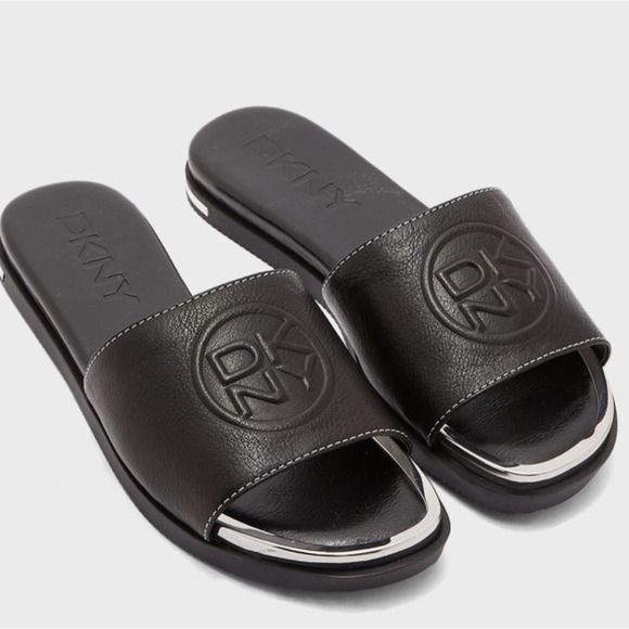 Dkny Shoes - New DKNY Baby Black Embossed Signature Leather Slides sandals size 8.5